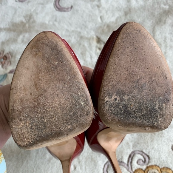 Christian DIOR Red Patent Leather Peep Toe Platform Heels Pumps - Picture 12 of 16